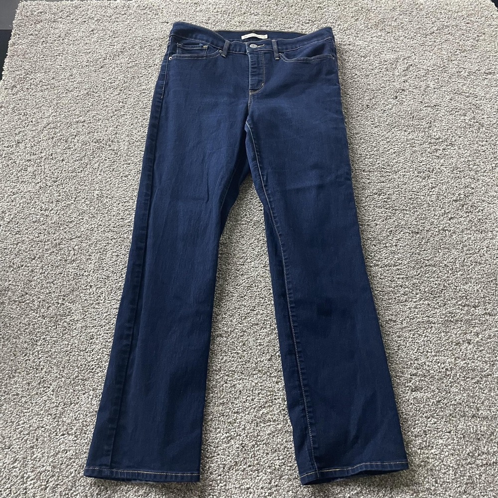 Levi's 314 Mid Rise Shaping Straight Jeans Womens 30 Dark Wash Blue Slim Denim